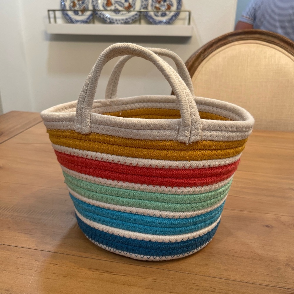 Woven cloth Multi Stripe Rainbow Coiled Rope Mini Handbag Storage Bin